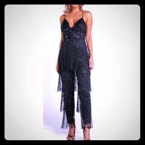 Black Fringe Jumpsuit